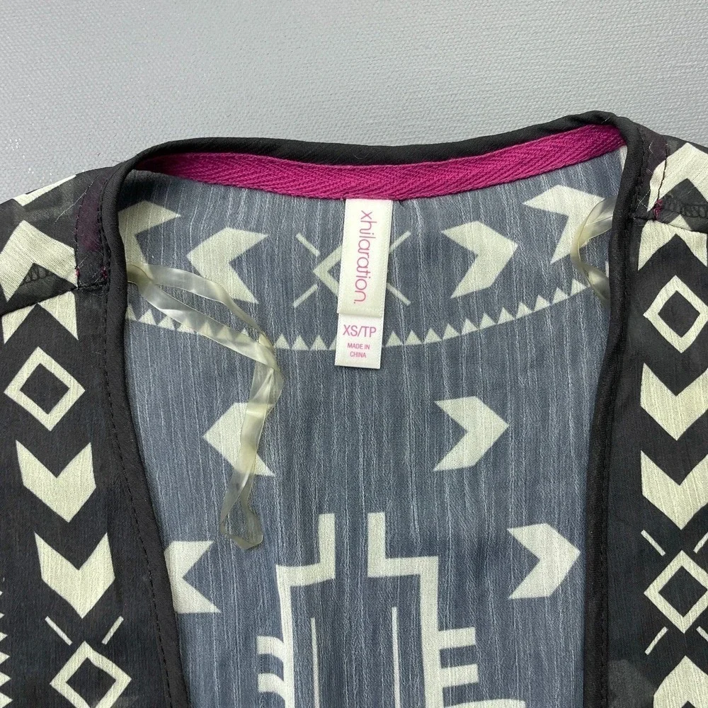 Xhilaration Kimono Cardigan Womens XS Black Fringe Sheer Festival Tribal Kimono